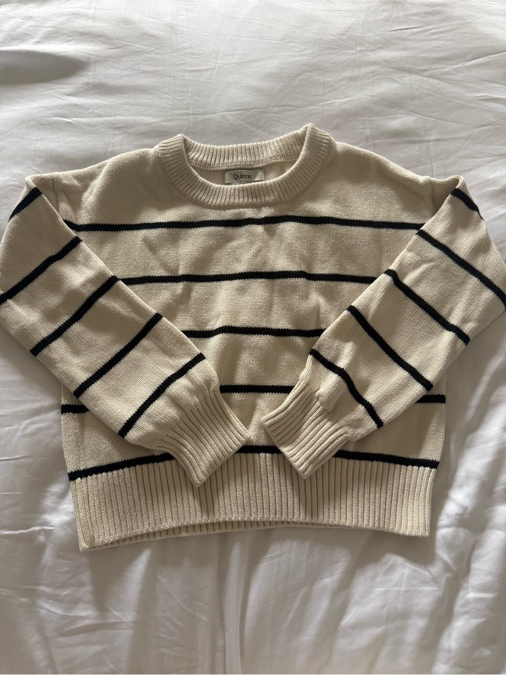 Quince Cream Crewneck Sweater with Black Stripes Boys size 10.